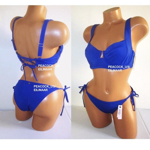 36DDD/L VICTORIA SECRET SWIM Lace-Up Strappy Top Bikini Set Side Tie Cheeky - Picture 1 of 11
